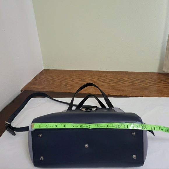 Nicoli Italian Leather Satchel/Crossbody Handbag Navy/Grey Colorblock - Picture 15 of 15